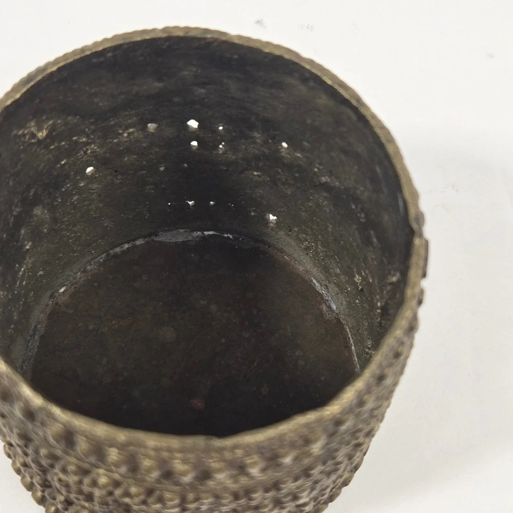 Vintage India Brass Trinket Box Small Beaded Lidded Jewelry Container 3in